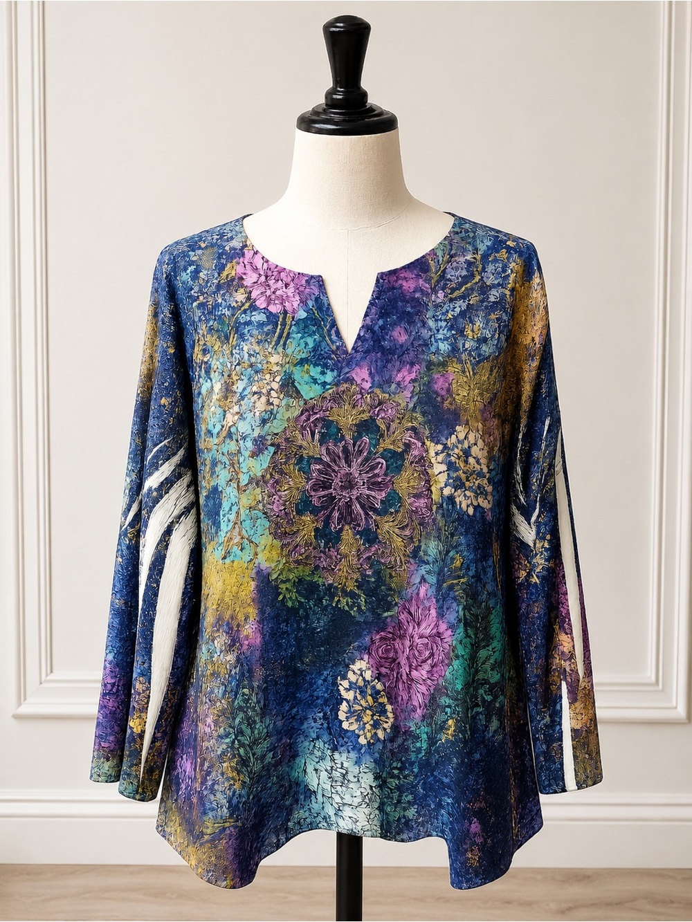 Mystic Medallion V-Neck Long Sleeve Top - Blue & Purple